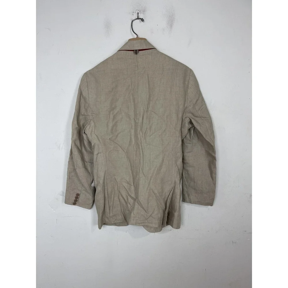 Zara‎ Mens Blazer Mens Large 44 Tan 100% Linen Summer Wedding Classic Casual